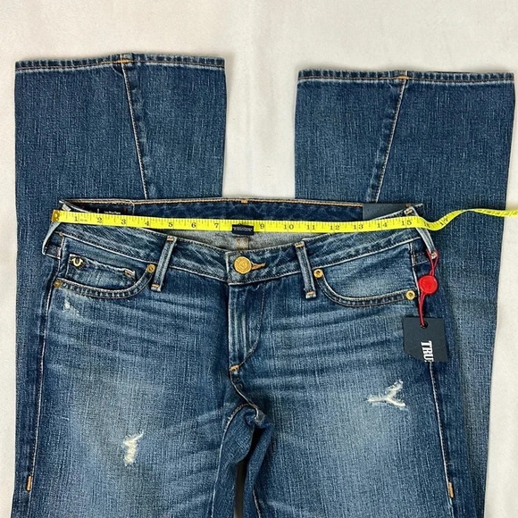 New True Religion Joey Low Rise Flare Flap Pockets Jean Size 27 - Picture 11 of 15